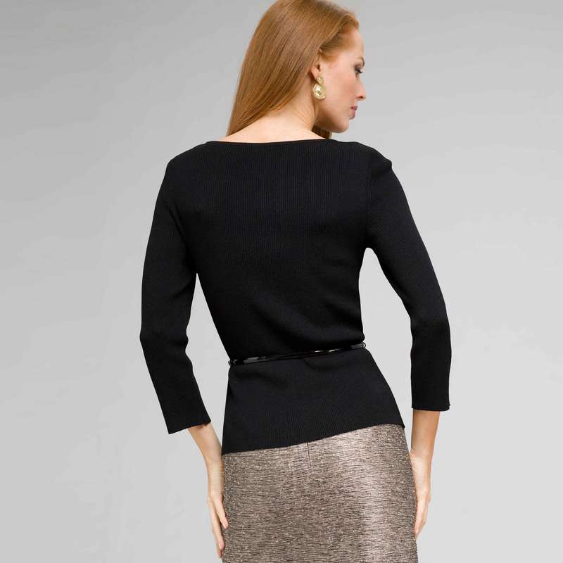 Belted Ribbed Boat Neck Sweater, , large image number 1