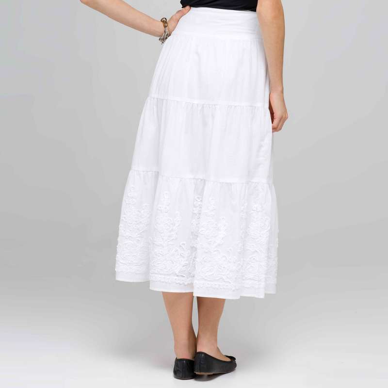 Long Tiered Skirt, White, large image number 1